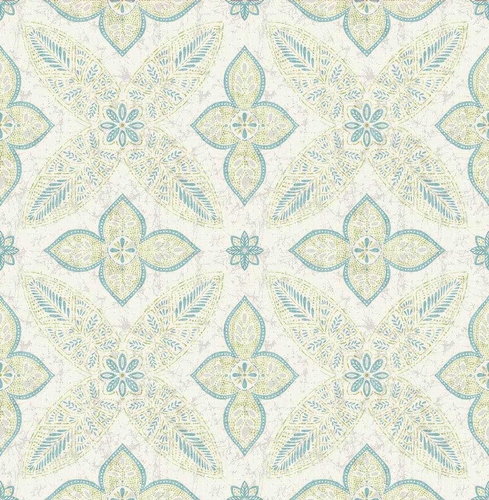 A-Street Prints Off Beat Ethnic Turquoise Geometric Floral Wallpaper