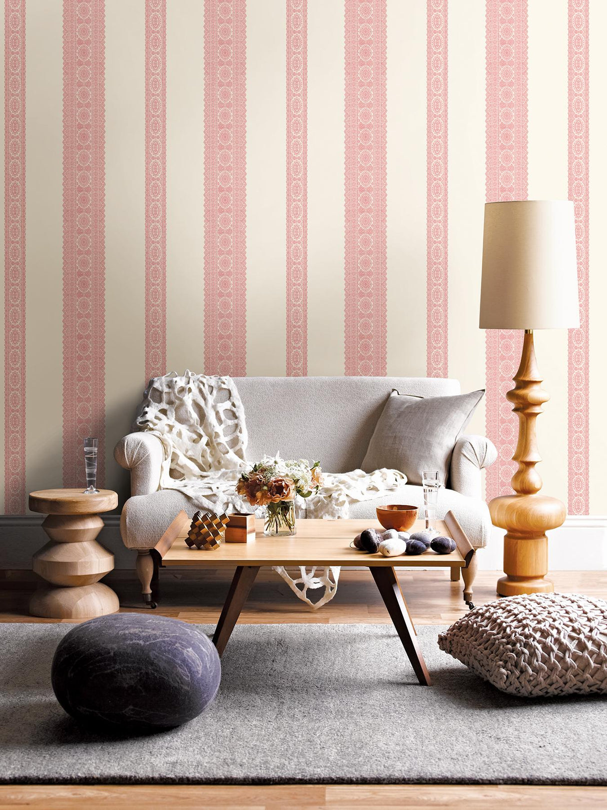 A-Street Prints Brynn Pink Paisley Stripe Wallpaper