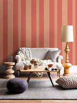 A-Street Prints Brynn Coral Paisley Stripe Wallpaper
