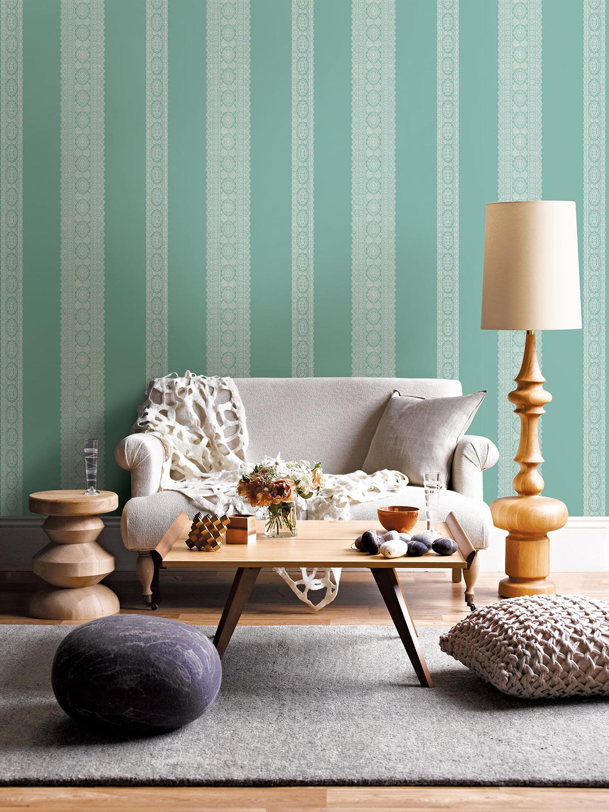 A-Street Prints Brynn Turquoise Paisley Stripe Wallpaper