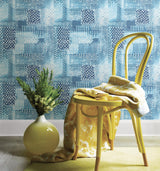 A-Street Prints Flower Power Indigo Patchwork Wallpaper