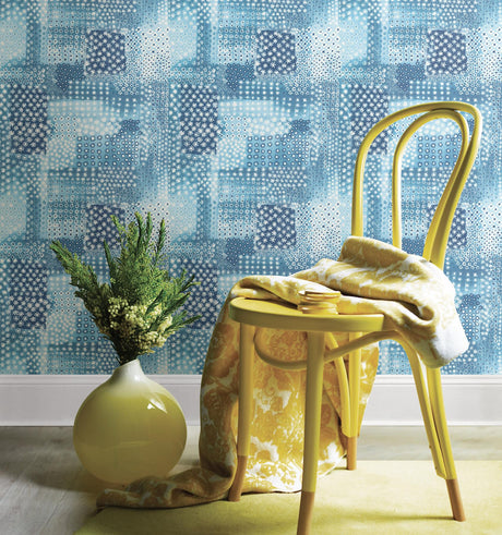 A-Street Prints Flower Power Indigo Patchwork Wallpaper