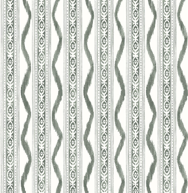 A-Street Prints Rhys Green IKAT Stripe Wallpaper