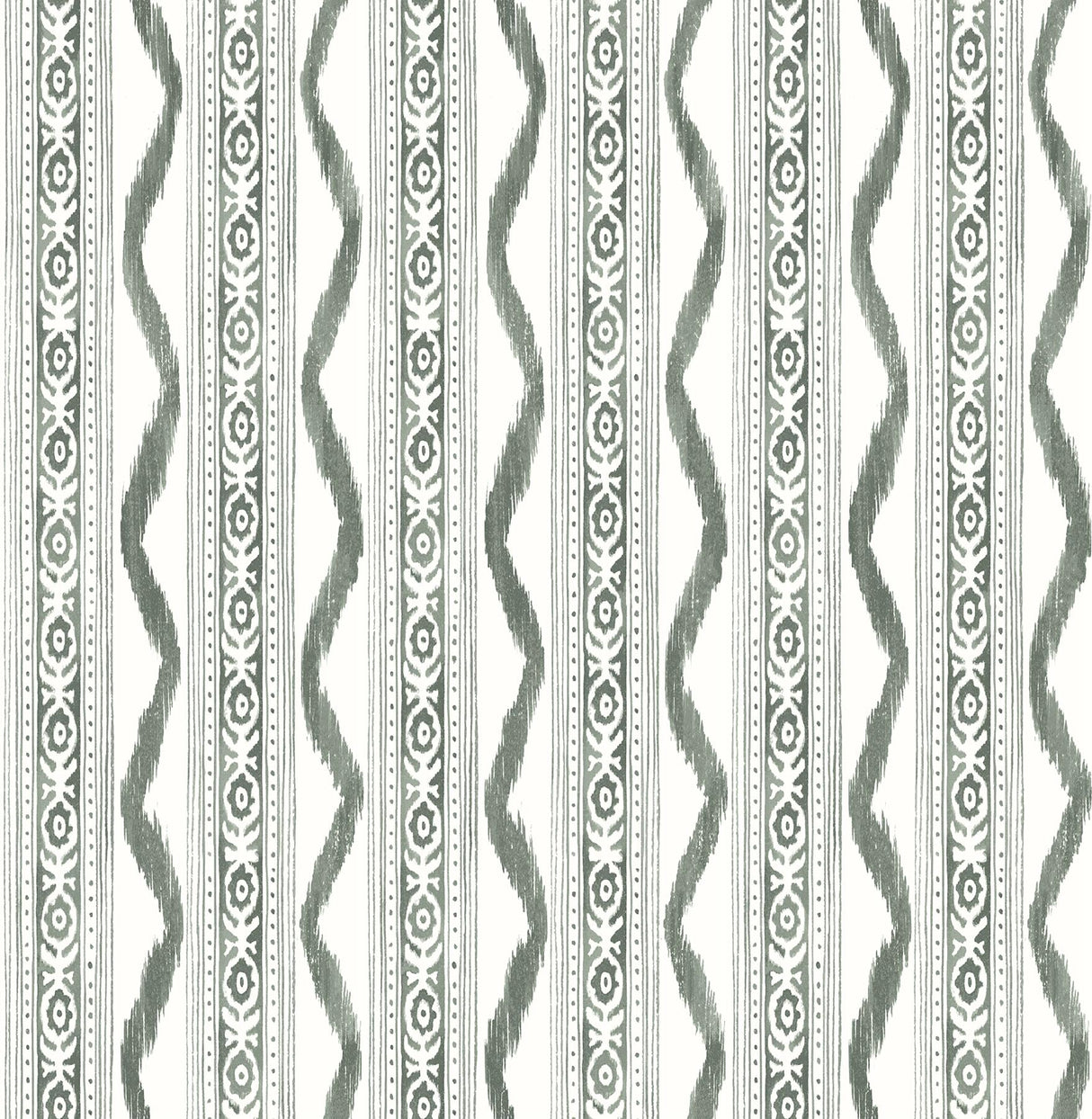 A-Street Prints Rhys IKAT Stripe Green Wallpaper