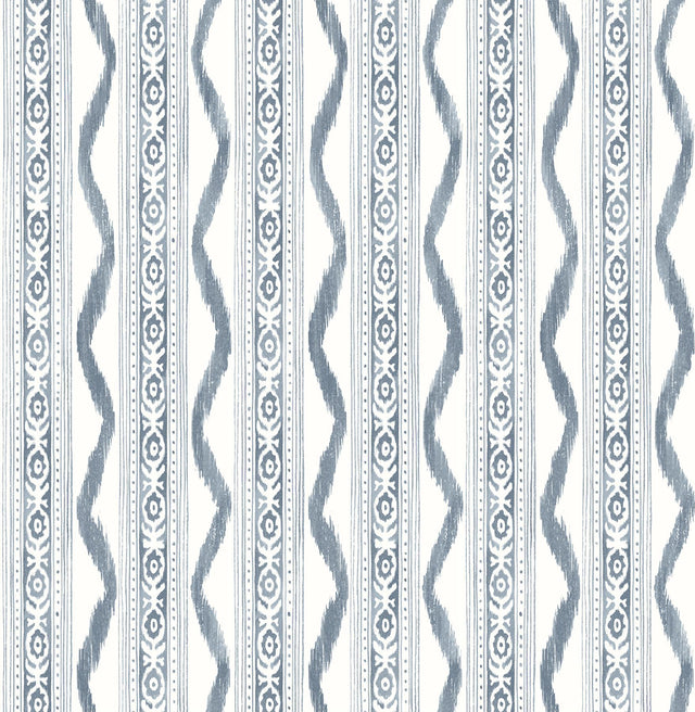 A-Street Prints Rhys Blue IKAT Stripe Wallpaper