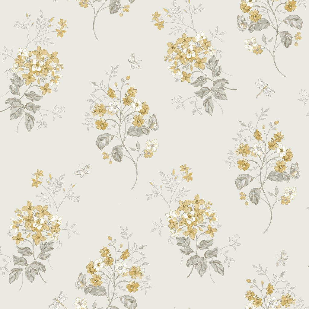 Brewster Home Fashions Beverly Floral Yellow Wallpaper