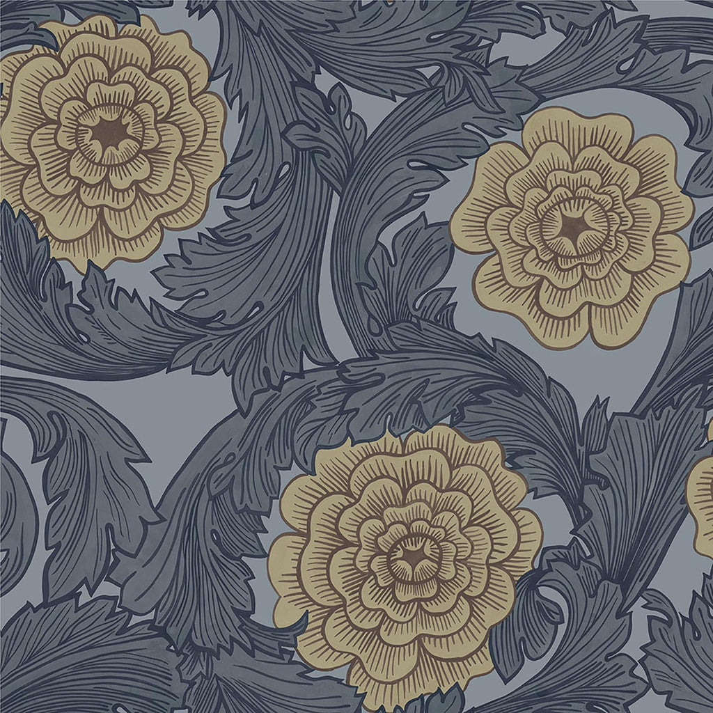 Brewster Home Fashions Rosa Blue Ornamental Florals Wallpaper