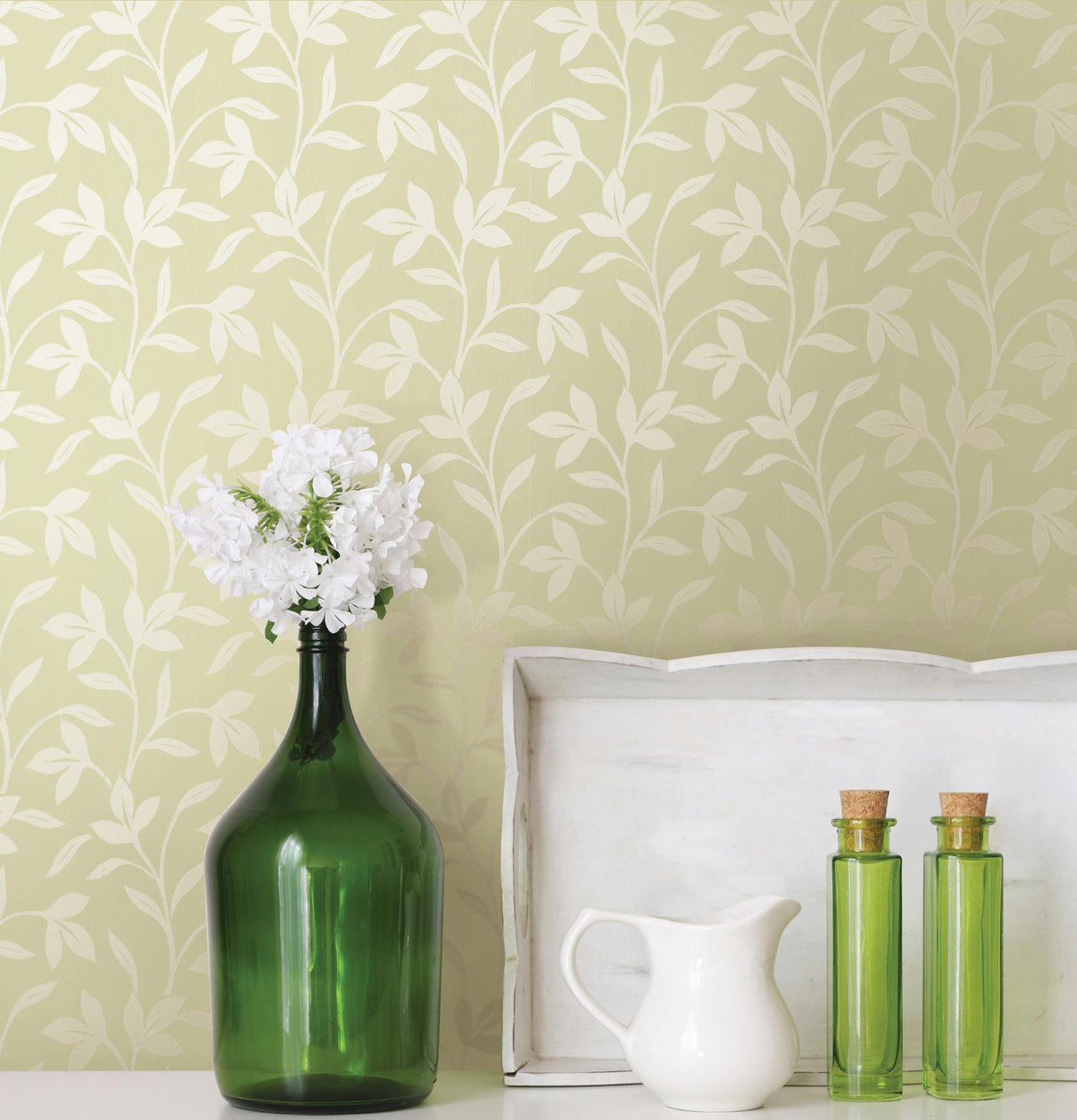 Brewster Home Fashions Cynthia Light Green Tonal Leaf Trail Wallpaper