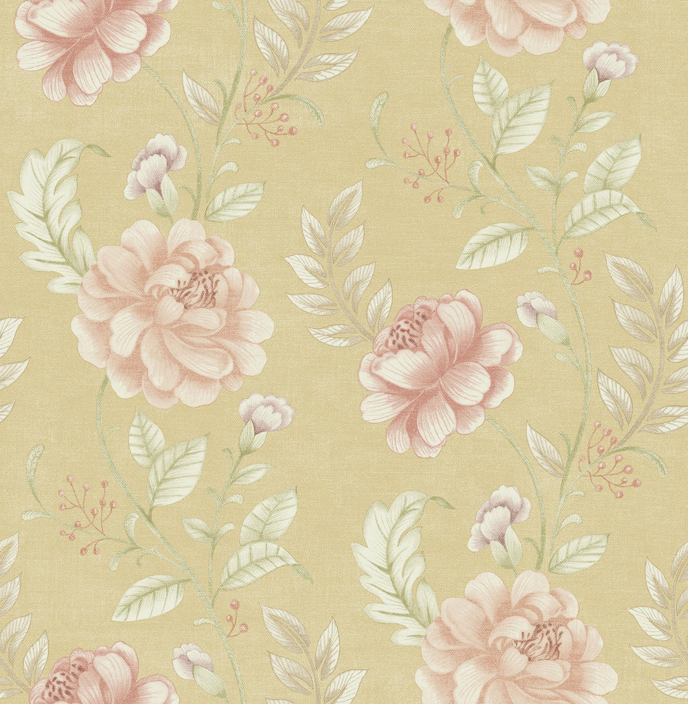 Brewster Home Fashions Summer Palace Butter Floral Trail Wallpaper