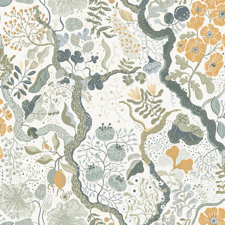 A-Street Prints Ann Floral Vines Turquoise Wallpaper