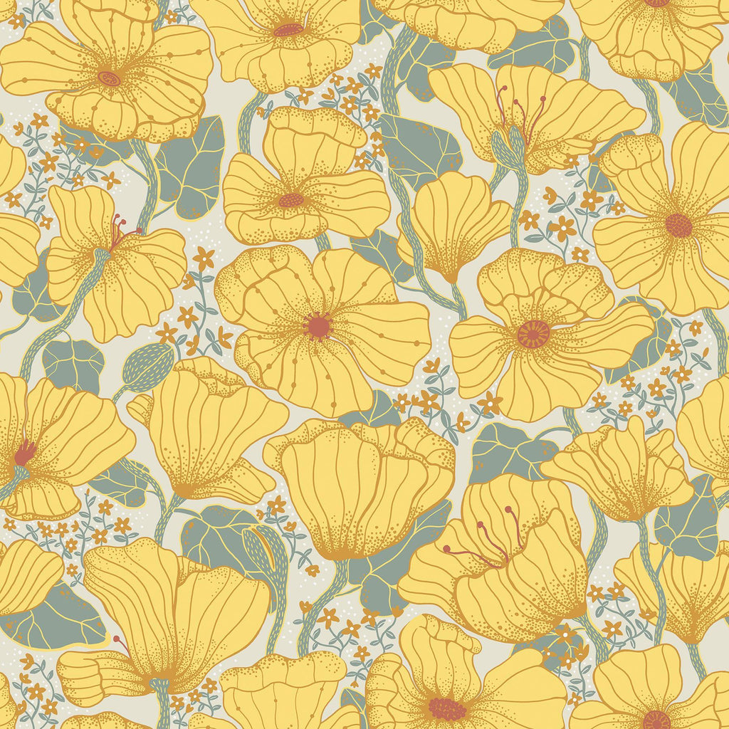 A-Street Prints Matilda Yellow Poppy Fields Wallpaper