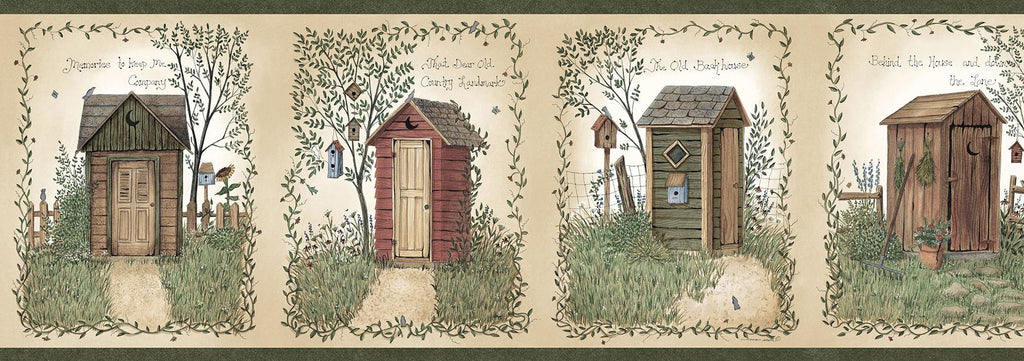 Brewster Home Fashions Fisher Country Outhouses Border Sage Wallpaper