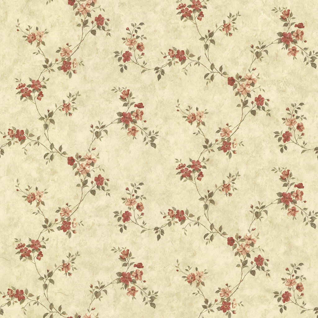 Brewster Home Fashions Rose Valley Floral Trail Red Wallpaper