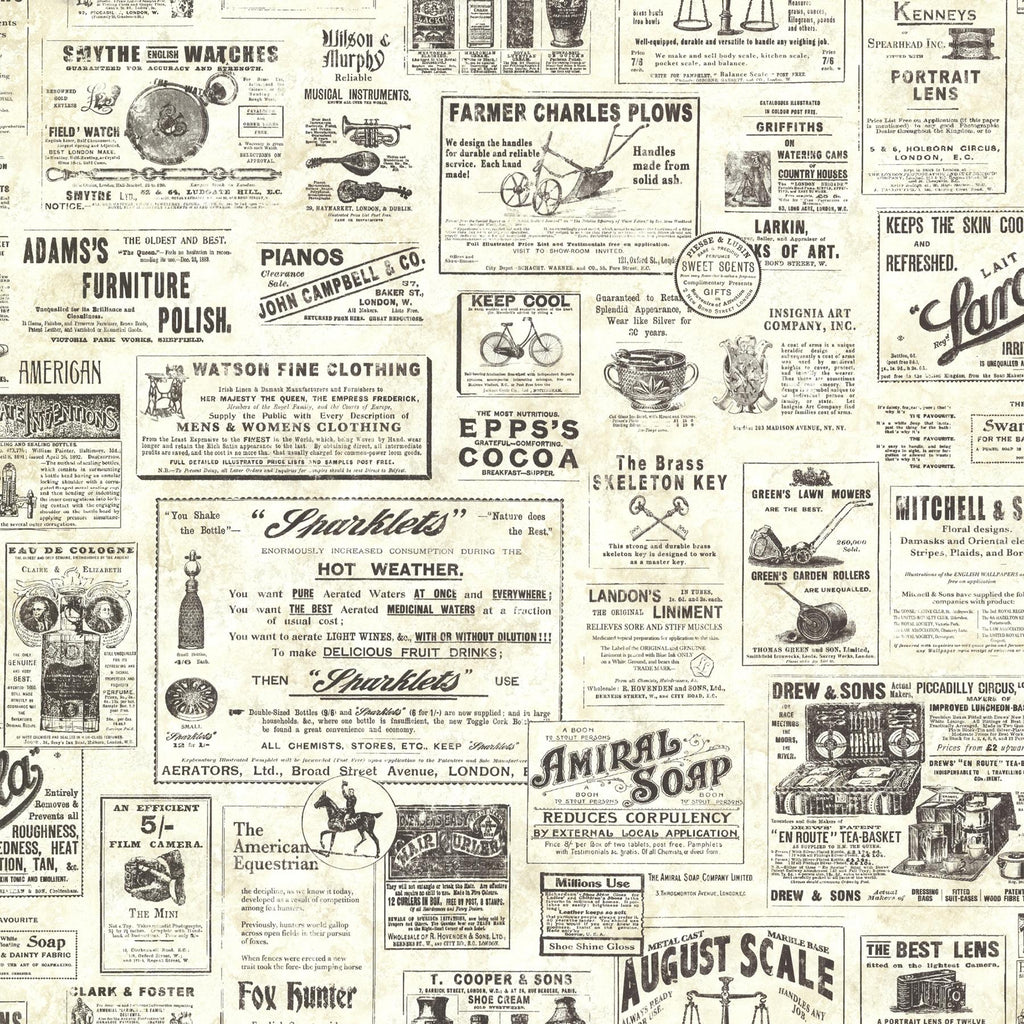 Brewster Home Fashions Adamstown Vintage Newspaper Cream Wallpaper