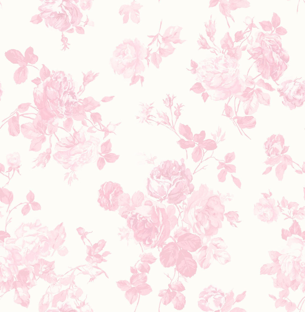 A-Street Prints Everblooming Rosettes Pink Jam Cabbage Rose Bouquets Wallpaper