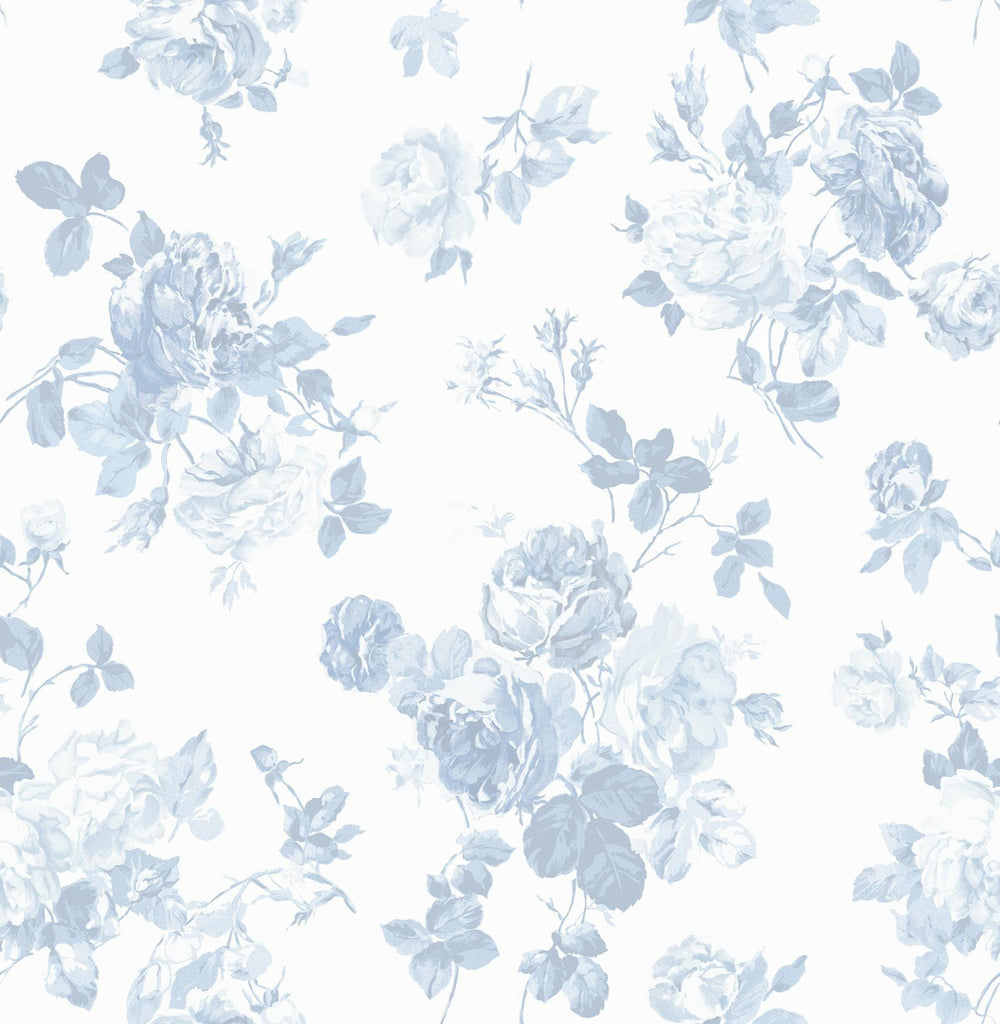 A-Street Prints Everblooming Rosettes Dreamy Sky Cabbage Rose Bouquets Wallpaper
