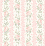 A-Street Prints Blooming Heirloom Marie Pink Rose Stripe Wallpaper