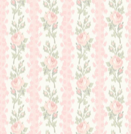 A-Street Prints Blooming Heirloom Marie Pink Rose Stripe Wallpaper