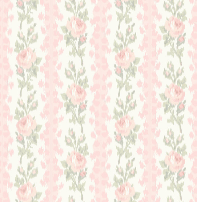 A-Street Prints Blooming Heirloom Marie Pink Rose Stripe Wallpaper