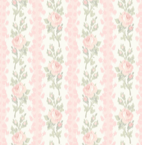 A-Street Prints Blooming Heirloom Marie Rose Stripe Pink Wallpaper
