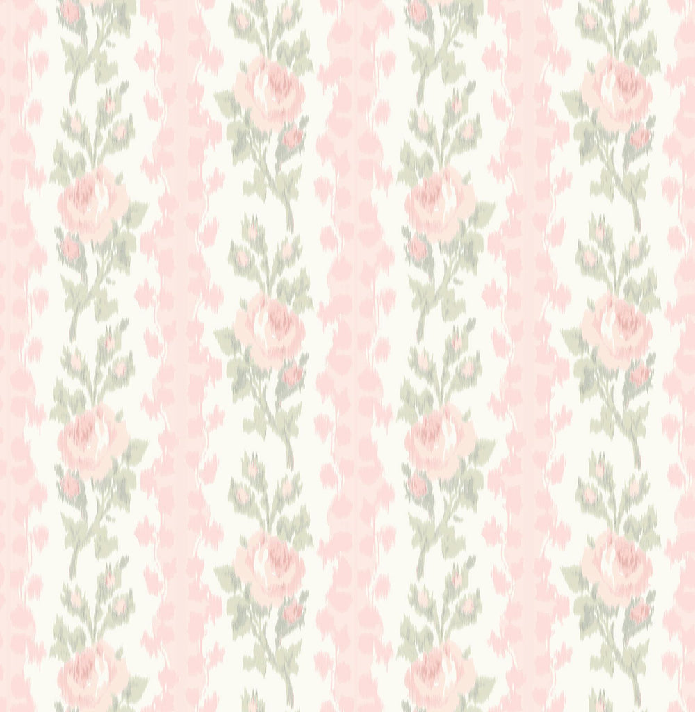 A-Street Prints Blooming Heirloom Marie Rose Stripe Pink Wallpaper