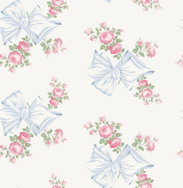 A-Street Prints Rosa Beaux Pastel Blue Large Bow Spot Wallpaper