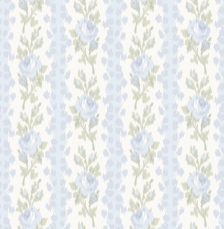 A-Street Prints Blooming Heirloom Blue Romance Rose Stripe Wallpaper