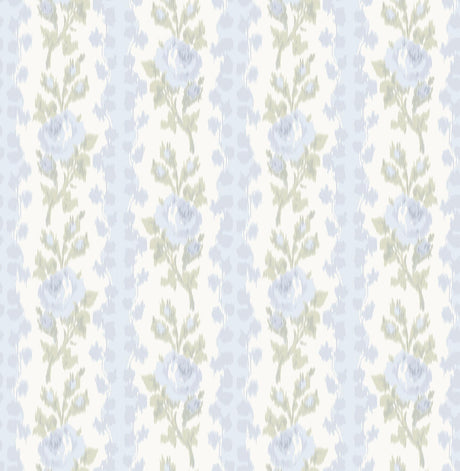 A-Street Prints Blooming Heirloom Rose Stripe Blue Romance Wallpaper