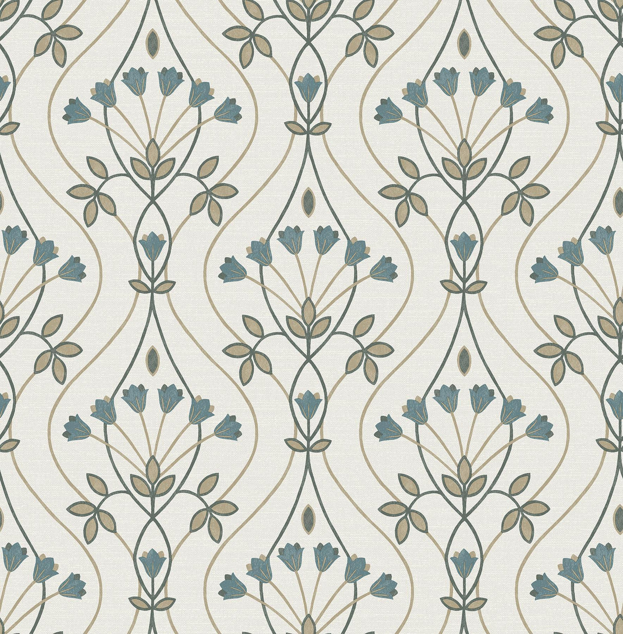 A-Street Prints Dard Teal Tulip Ogee Wallpaper