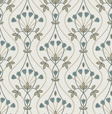 A-Street Prints Dard Teal Tulip Ogee Wallpaper