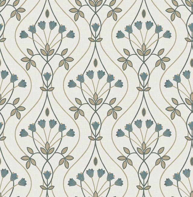 A-Street Prints Dard Teal Tulip Ogee Wallpaper