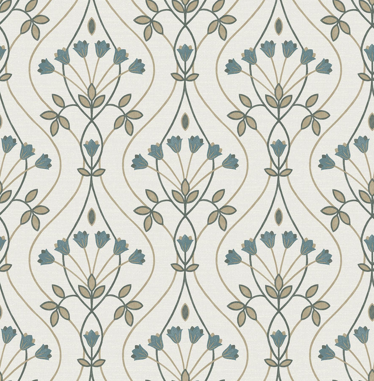 A-Street Prints Dard Tulip Ogee Teal Wallpaper