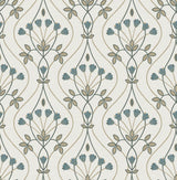 A-Street Prints Dard Tulip Ogee Teal Wallpaper