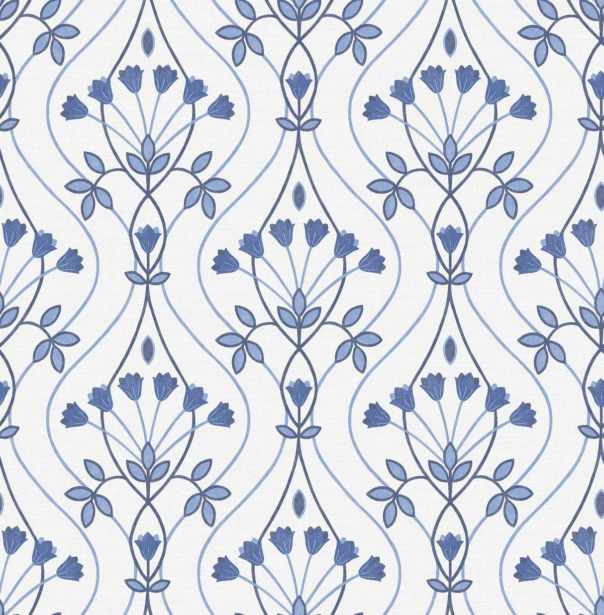 A-Street Prints Dard Blue Tulip Ogee Wallpaper