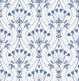 A-Street Prints Dard Blue Tulip Ogee Wallpaper