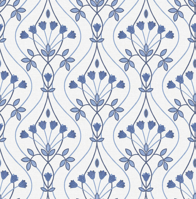 A-Street Prints Dard Blue Tulip Ogee Wallpaper