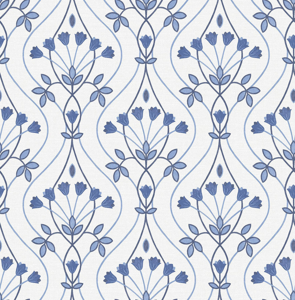 A-Street Prints Dard Blue Tulip Ogee Wallpaper