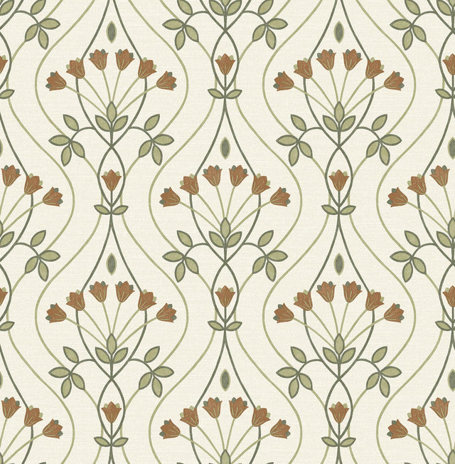 A-Street Prints Dard Green Tulip Ogee Wallpaper