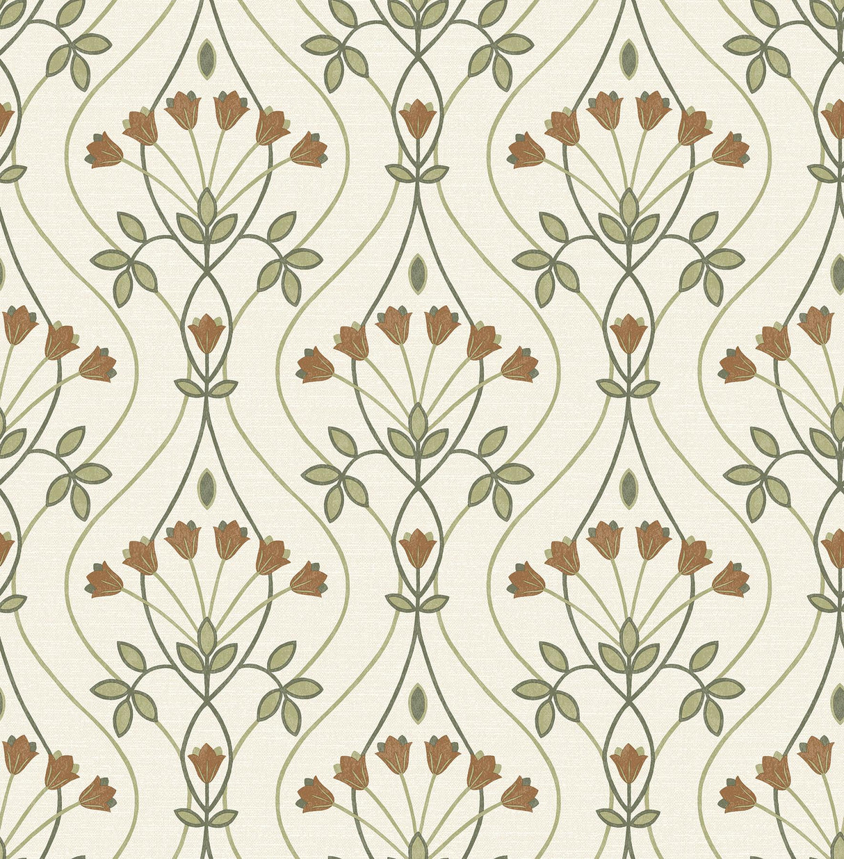 A-Street Prints Dard Tulip Ogee Green Wallpaper