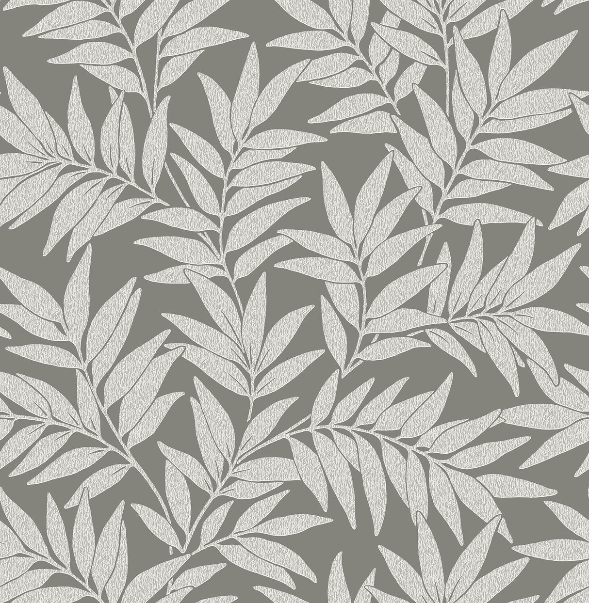 A-Street Prints Morris Dark Grey Leaf Wallpaper