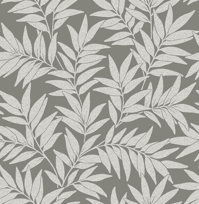 A-Street Prints Morris Dark Grey Leaf Wallpaper