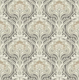 A-Street Prints Mucha Dark Grey Botanical Ogee Wallpaper