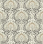 A-Street Prints Mucha Dark Grey Botanical Ogee Wallpaper