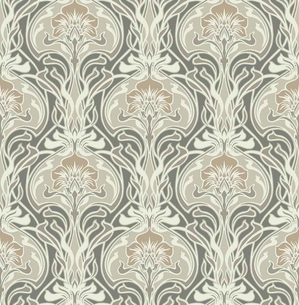 A-Street Prints Mucha Botanical Ogee Dark Grey Wallpaper
