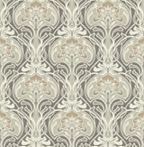 A-Street Prints Mucha Botanical Ogee Dark Grey Wallpaper