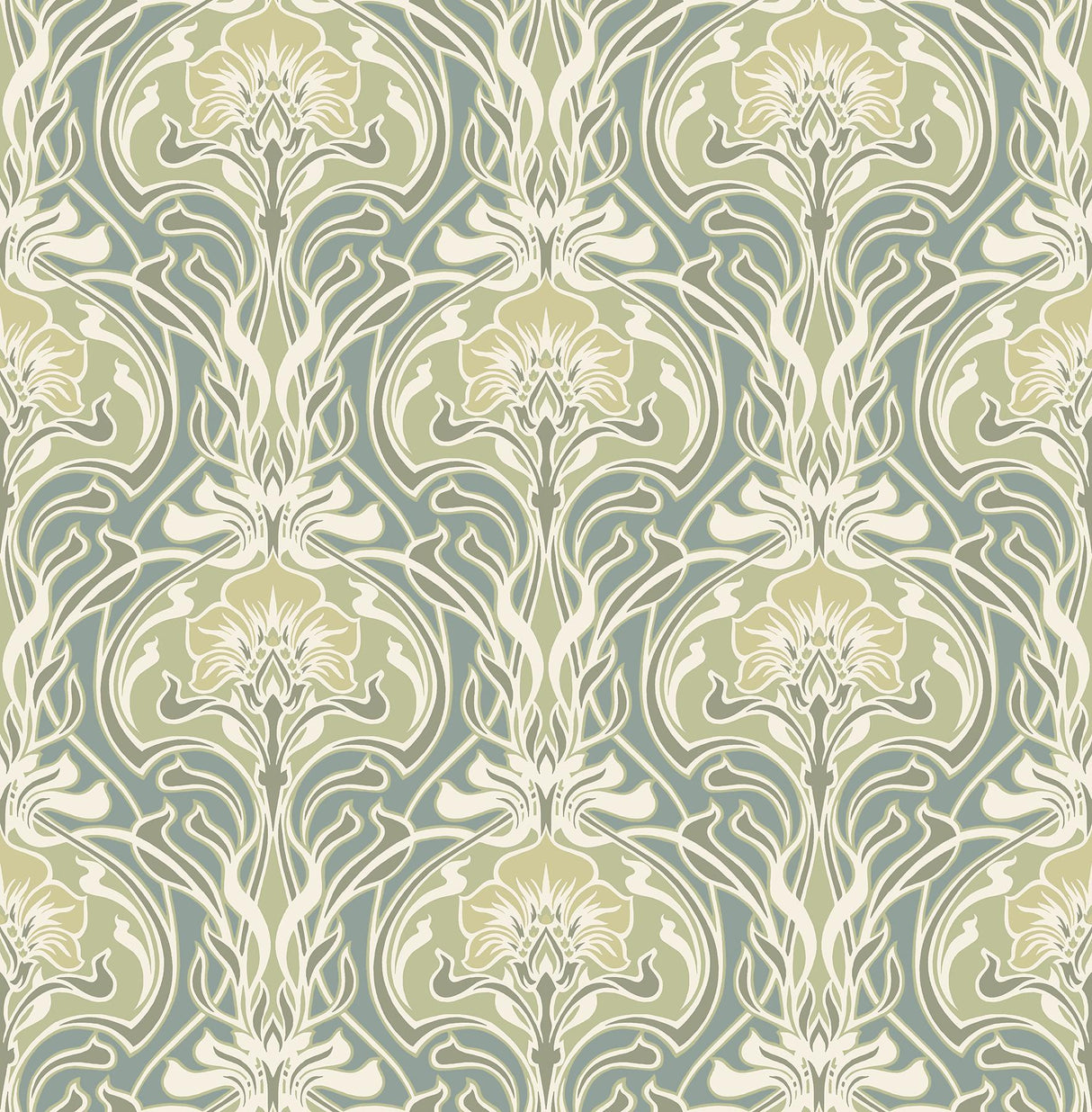 A-Street Prints Mucha Teal Botanical Ogee Wallpaper