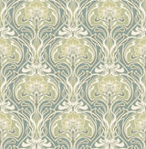 A-Street Prints Mucha Teal Botanical Ogee Wallpaper