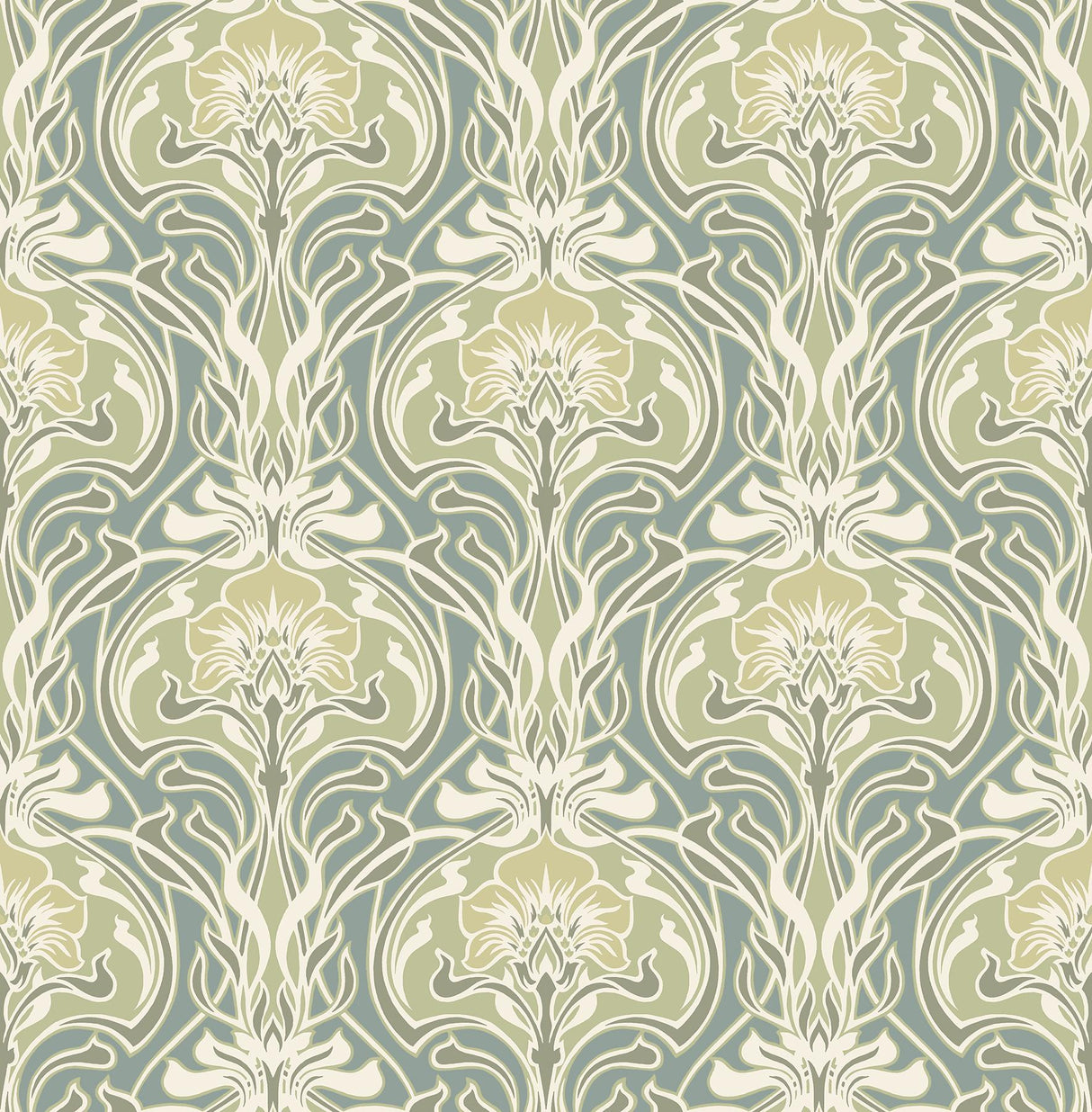 A-Street Prints Mucha Botanical Ogee Teal Wallpaper