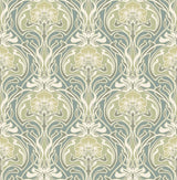 A-Street Prints Mucha Botanical Ogee Teal Wallpaper