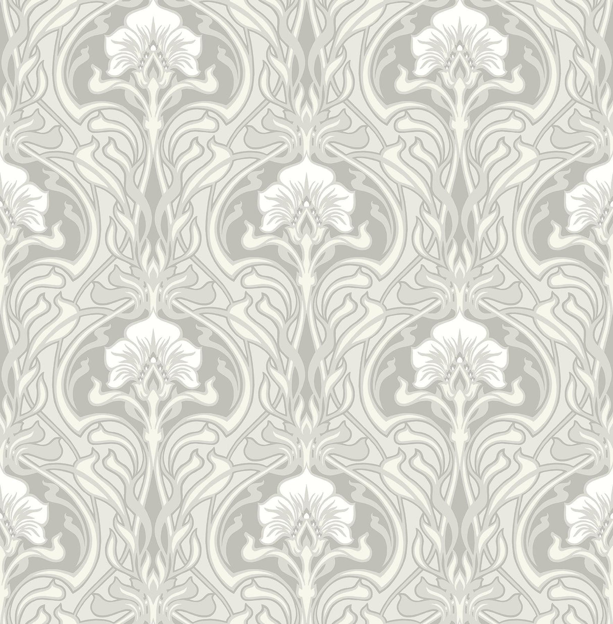A-Street Prints Mucha Off-White Botanical Ogee Wallpaper